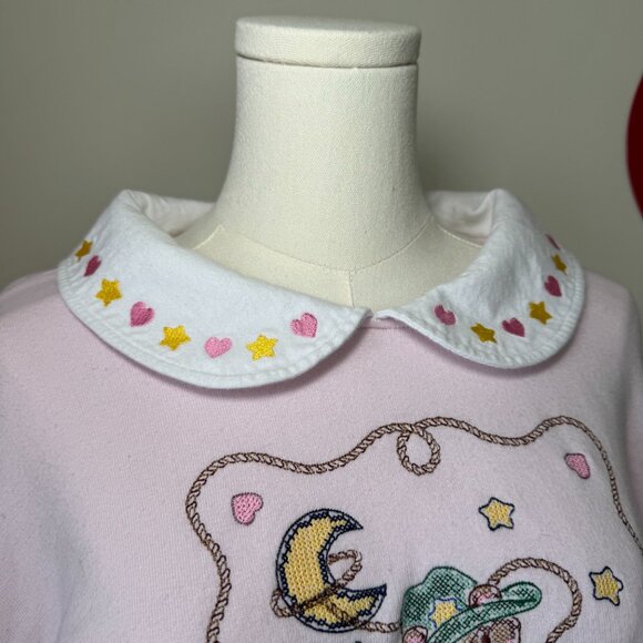 Teddy Fresh Embroidered Baby Pink Western Collared Crew Neck Sweatshirt - Picture 7 of 13